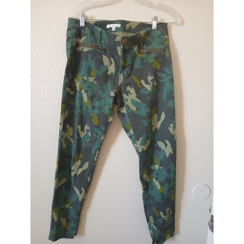 Cabi Womens Jeans Clover Camo Skinny Denim Green Mid Rise Ankle Zipper Size 6